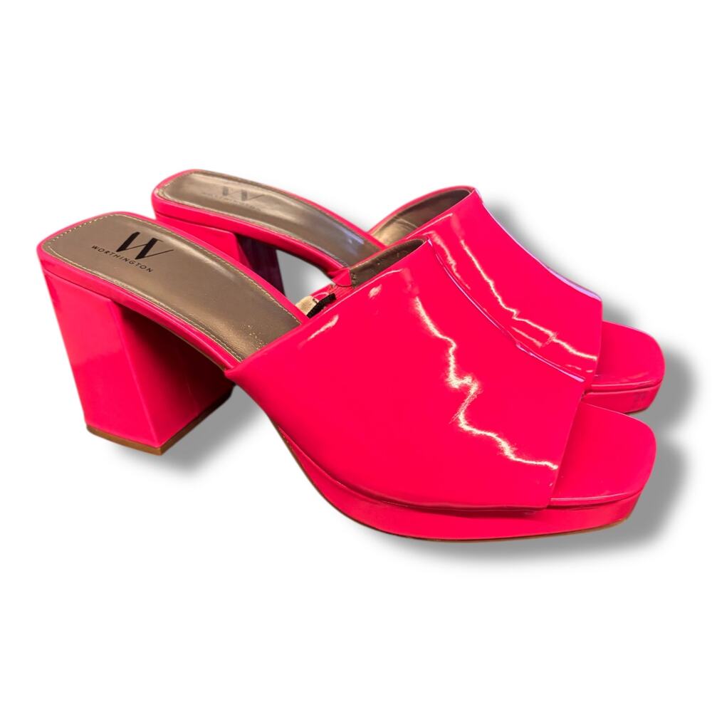 Barbiecore Hot Pink Block Heel Slides Open Toe Sandals Sz 10 Worthington Lapaz